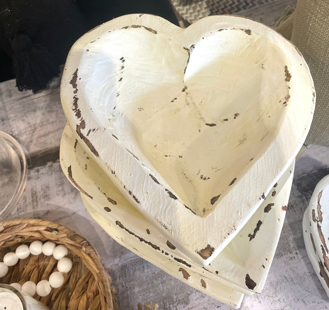 Small White Distressed Wood Heart
