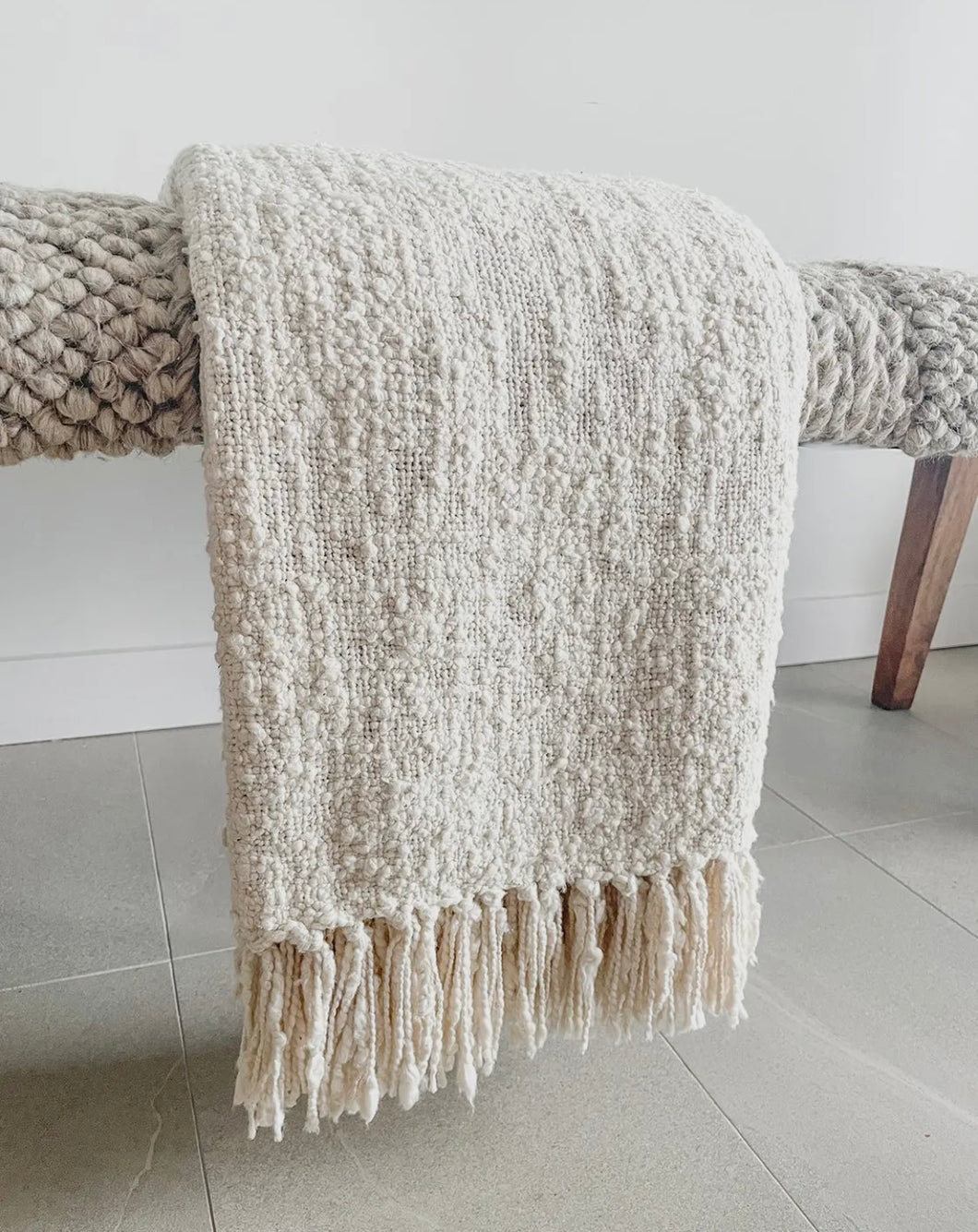 Cozy Cotton Boucle Throw with Fringe