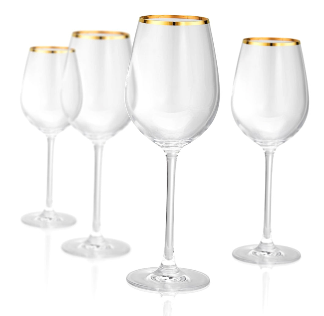 Long Stem Wine Glasses - Gold Rim