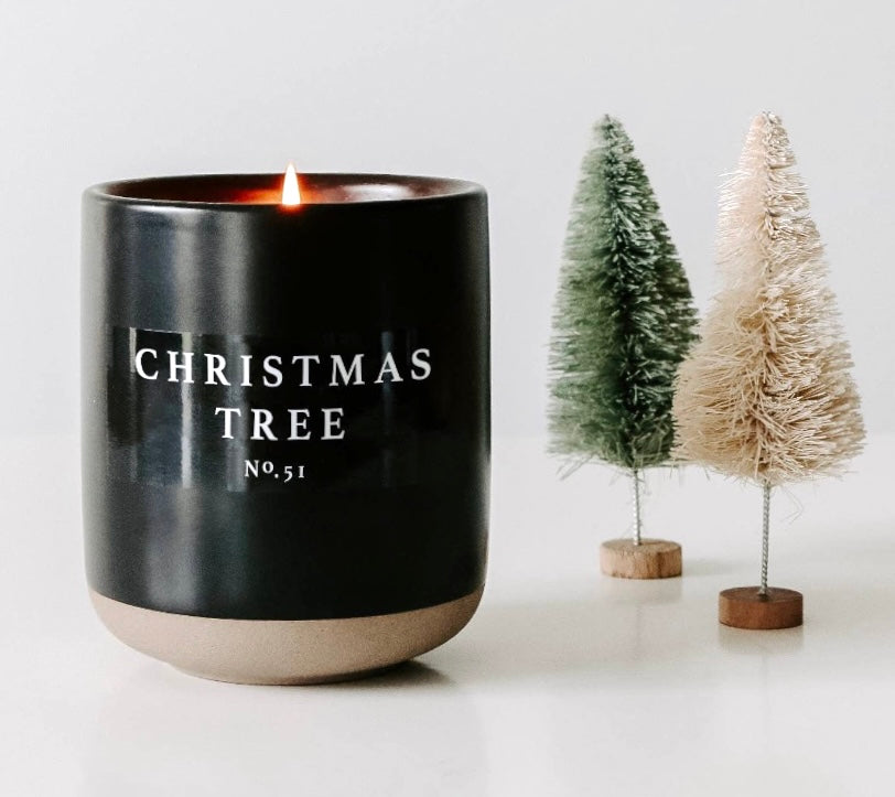 Black Stoneware Jar Soy Christmas Tree Candle